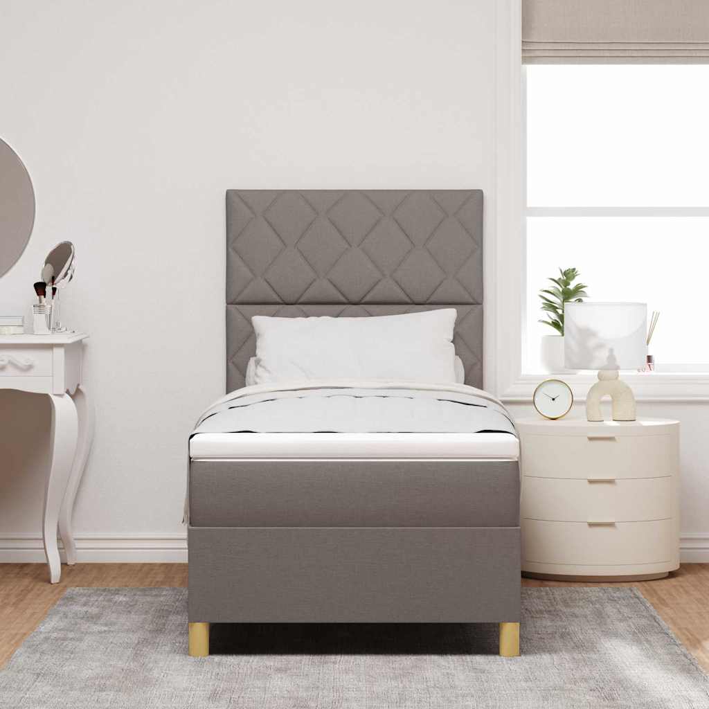 LED Box Spring Bed med hovedgærde Gråbrun 90 x 190 cm Stof