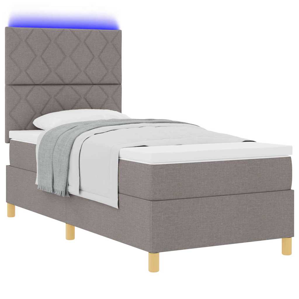 LED Box Spring Bed med hovedgærde Gråbrun 90 x 190 cm Stof