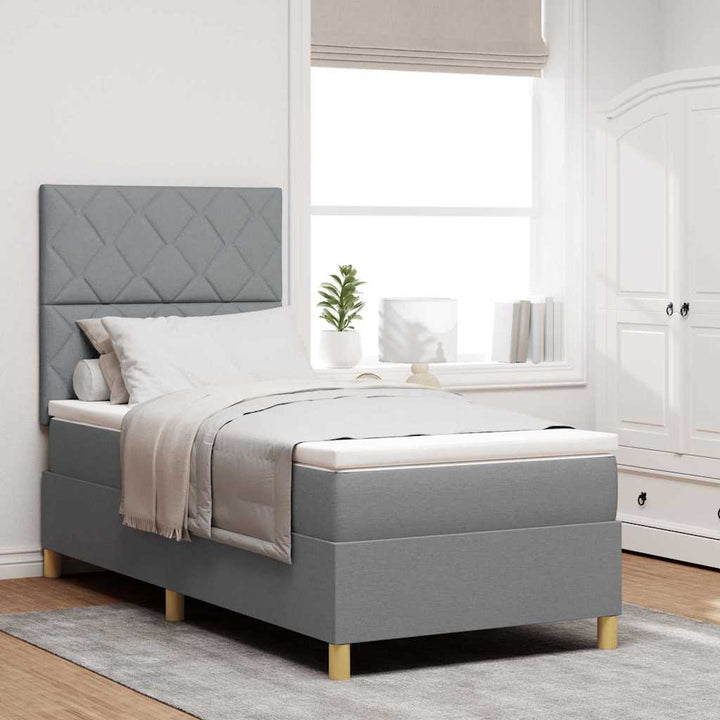 LED Box Spring Bed med hovedgærde Lysegrå 90 x 200 cm Stof