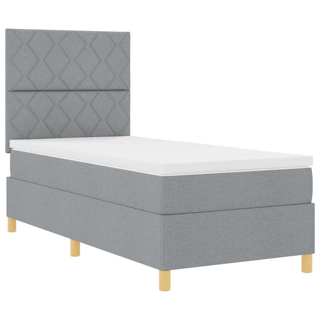 LED Box Spring Bed med hovedgærde Lysegrå 90 x 200 cm Stof
