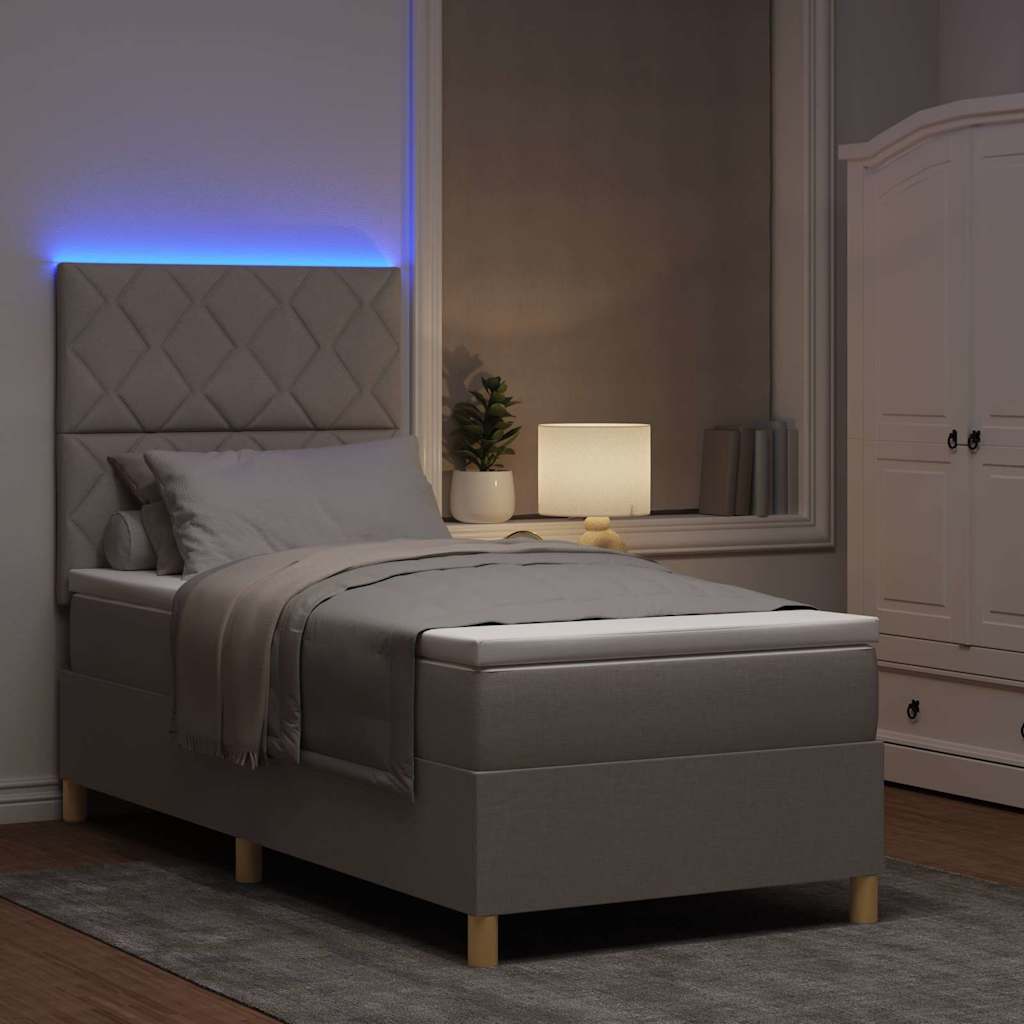 LED Box Spring Bed med hovedgærde Gråbrun 90 x 200 cm Stof