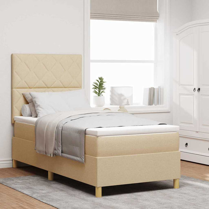 LED Box Spring Bed med hovedgærde Creme 90 x 200 cm Stof