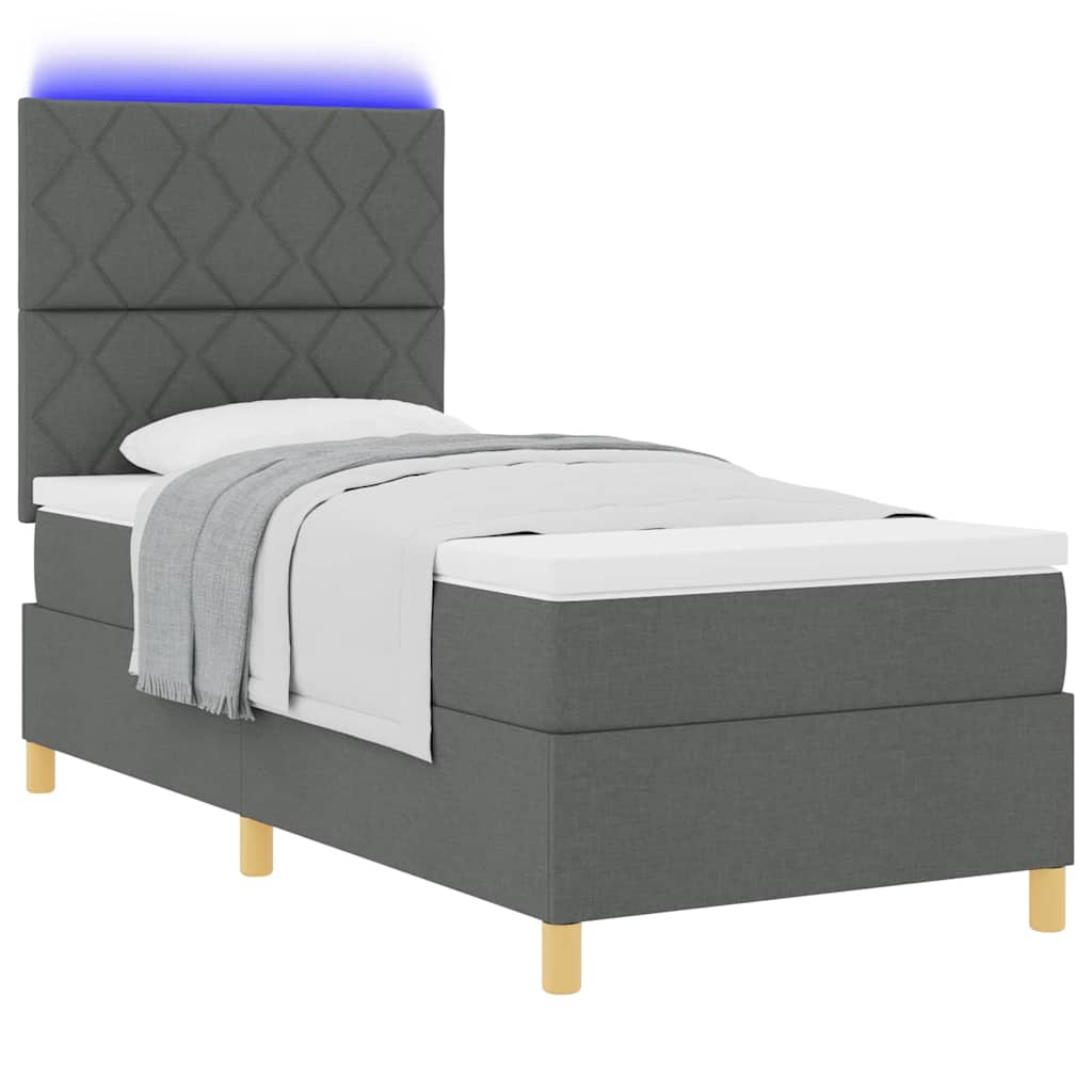 LED Box Spring Bed med hovedgærde Mørkegrå 100 x 200 cm Stof