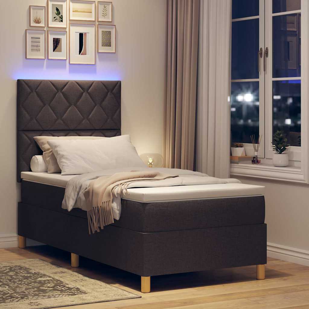 LED Box Spring Bed med hovedgærde Mørk Brun 100 x 200 cm Stof