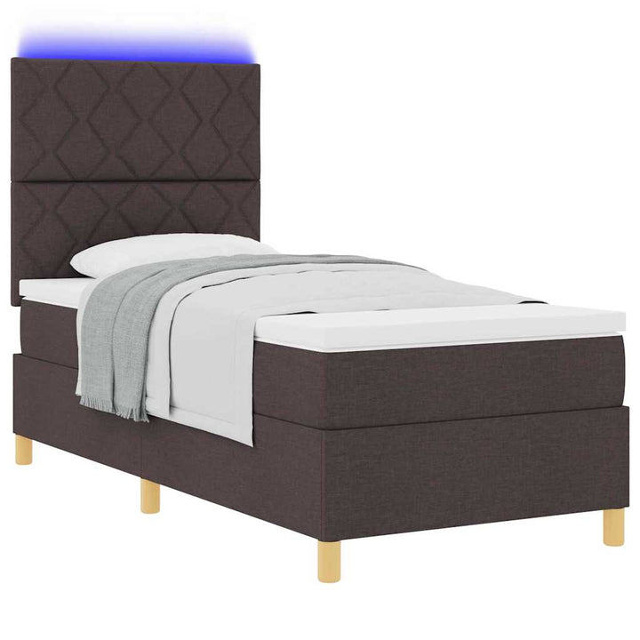LED Box Spring Bed med hovedgærde Mørk Brun 100 x 200 cm Stof