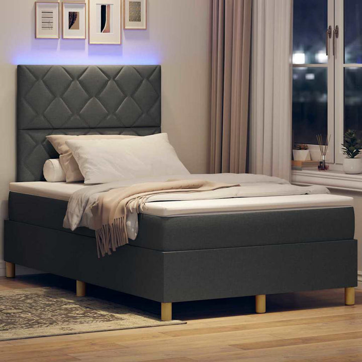 LED Box Spring Bed med hovedgærde Mørkegrå 120 x 190 cm Stof