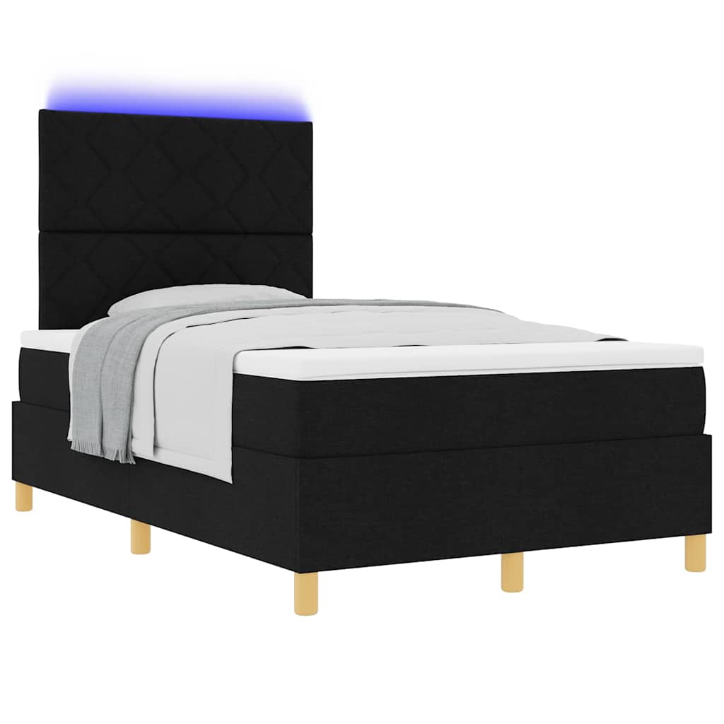 LED Box Spring Bed med hovedgærde Sort 120 x 190 cm Stof