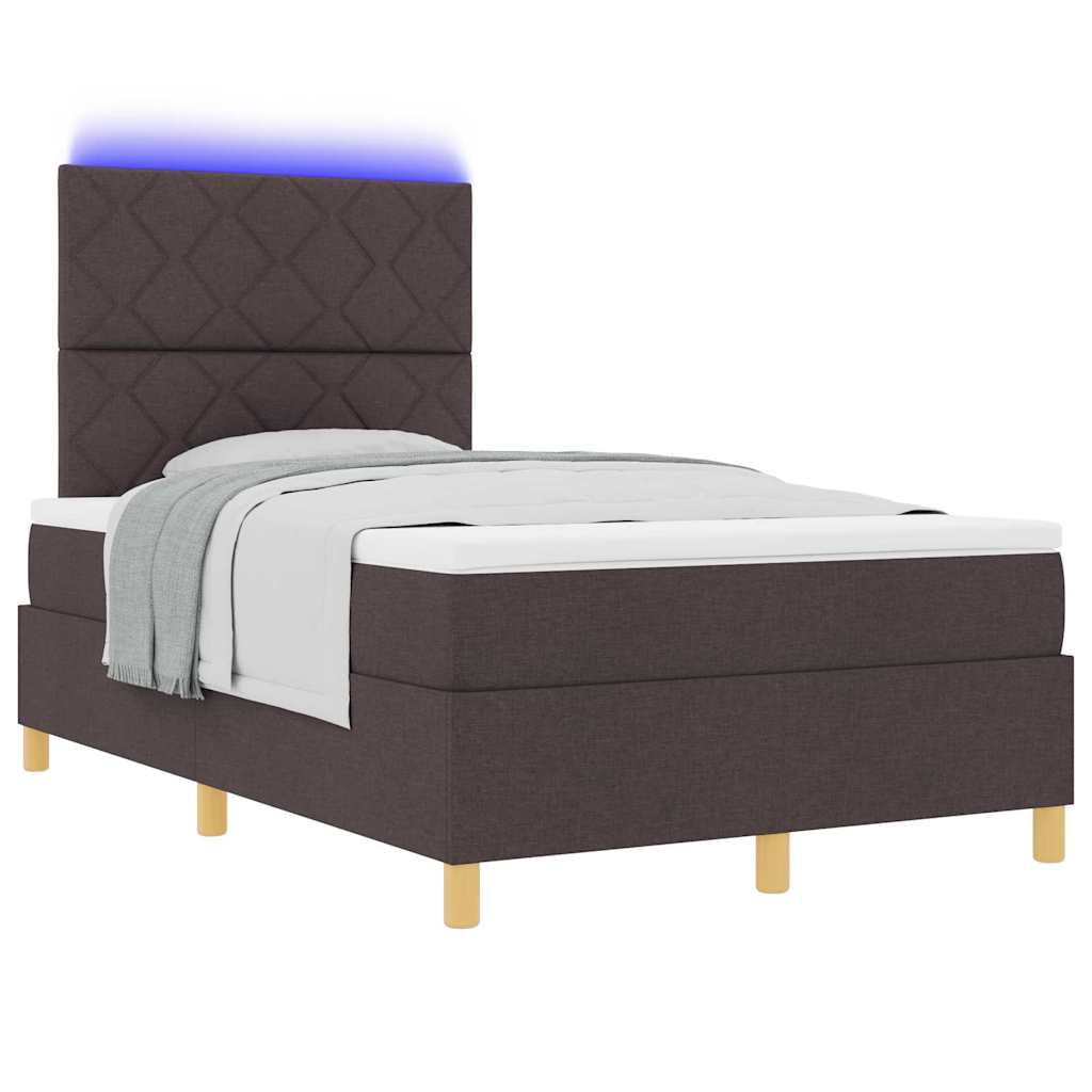 LED Box Spring Bed med hovedgærde Mørk Brun 120 x 200 cm Stof