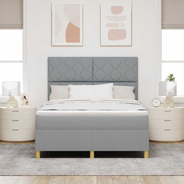 LED Box Spring Bed med hovedgærde Lysegrå 140 x 190 cm Stof