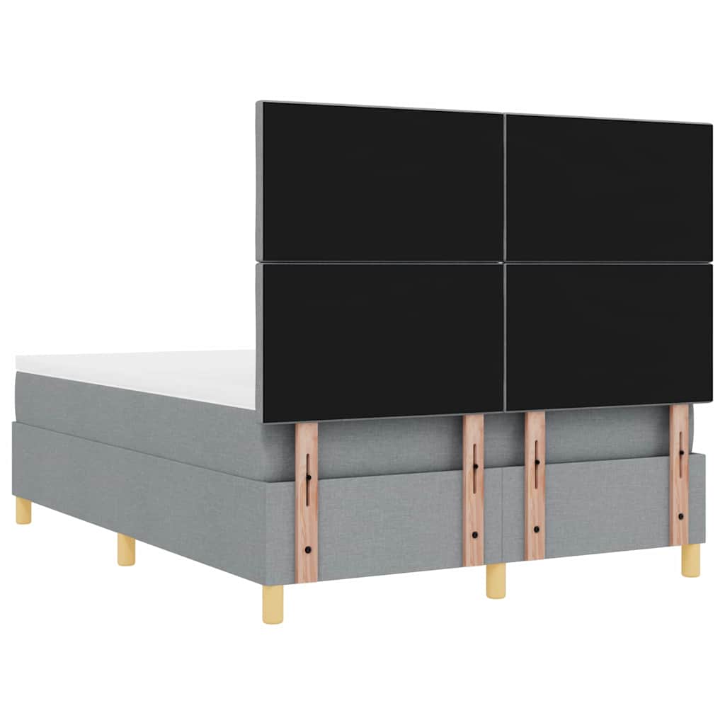 LED Box Spring Bed med hovedgærde Lysegrå 140 x 190 cm Stof