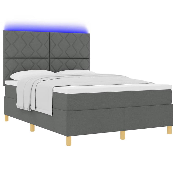 LED Box Spring Bed med hovedgærde Mørkegrå 140 x 190 cm Stof