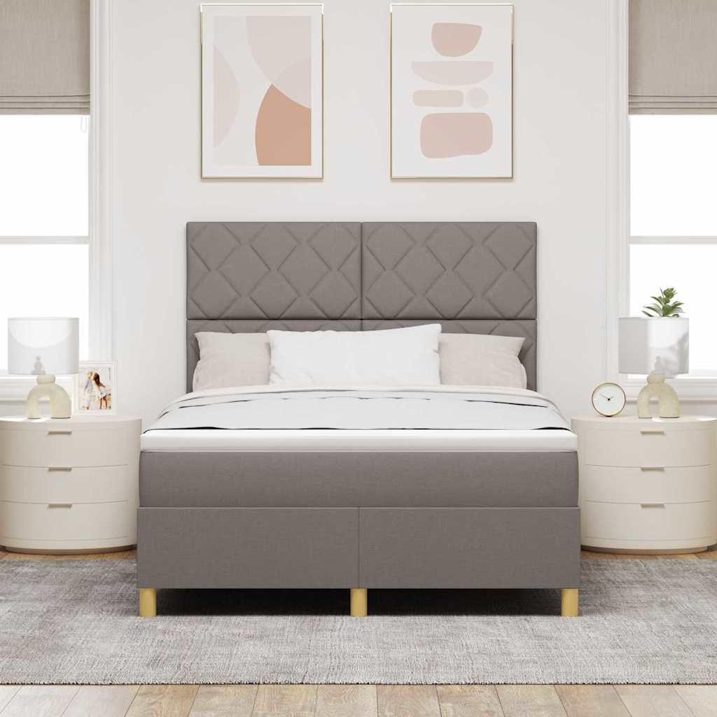 LED Box Spring Bed med hovedgærde Gråbrun 140 x 190 cm Stof