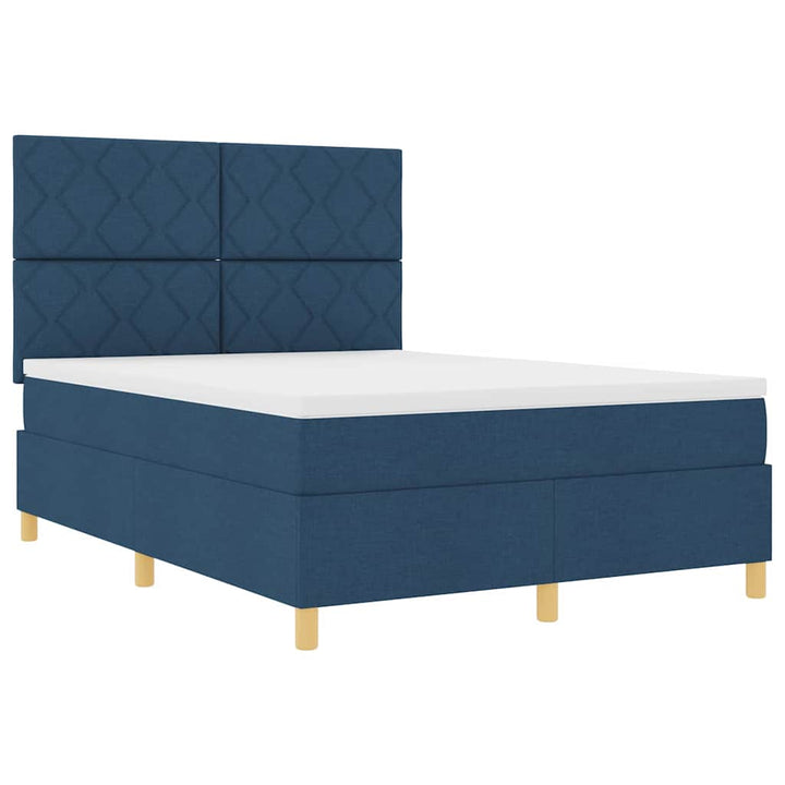 LED Box Spring Bed med hovedgærde Blå 140 x 190 cm Stof