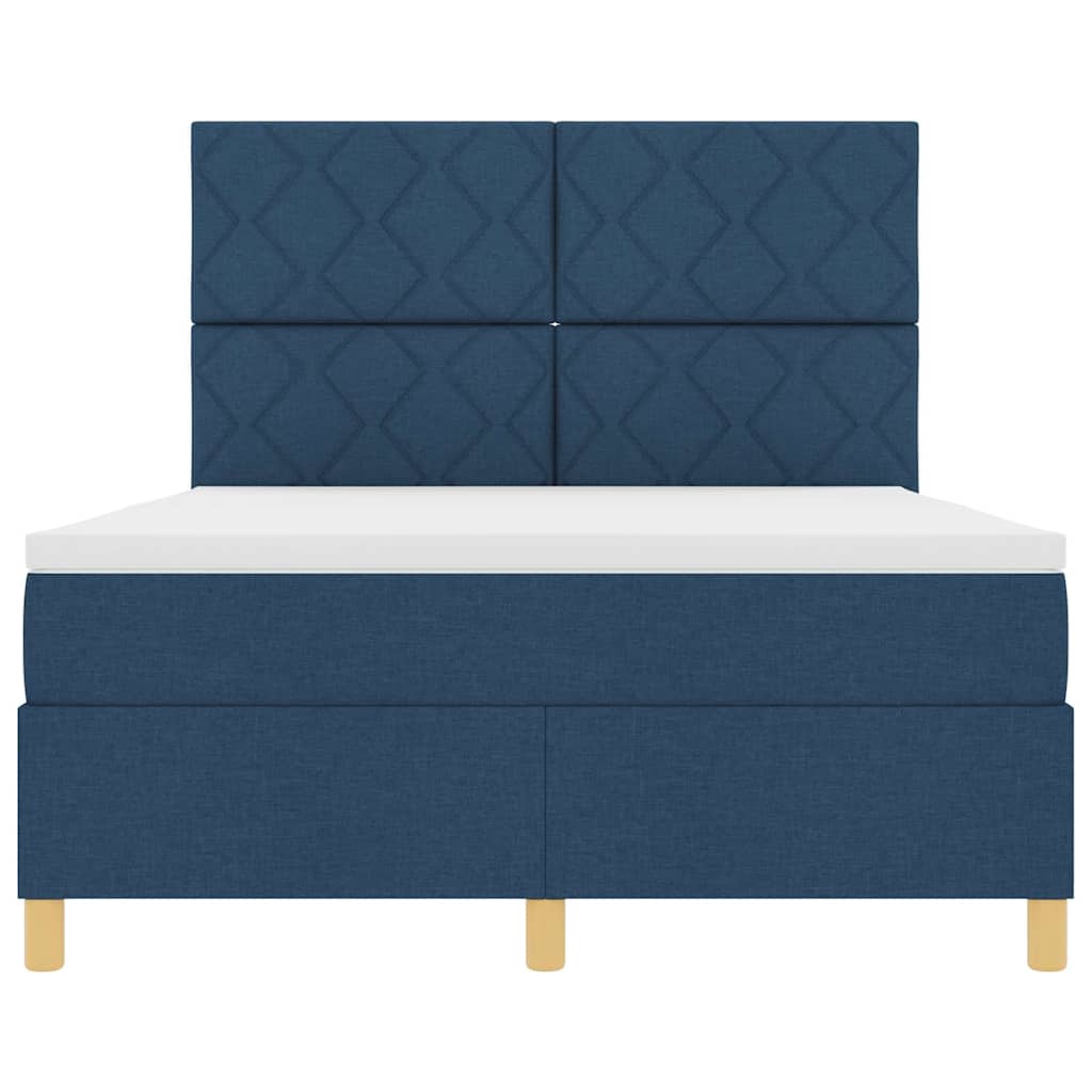 LED Box Spring Bed med hovedgærde Blå 140 x 190 cm Stof