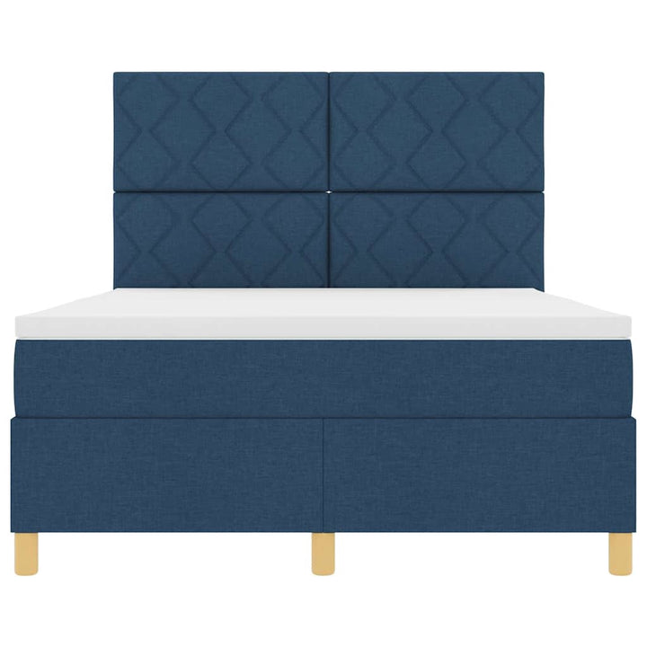 LED Box Spring Bed med hovedgærde Blå 140 x 190 cm Stof