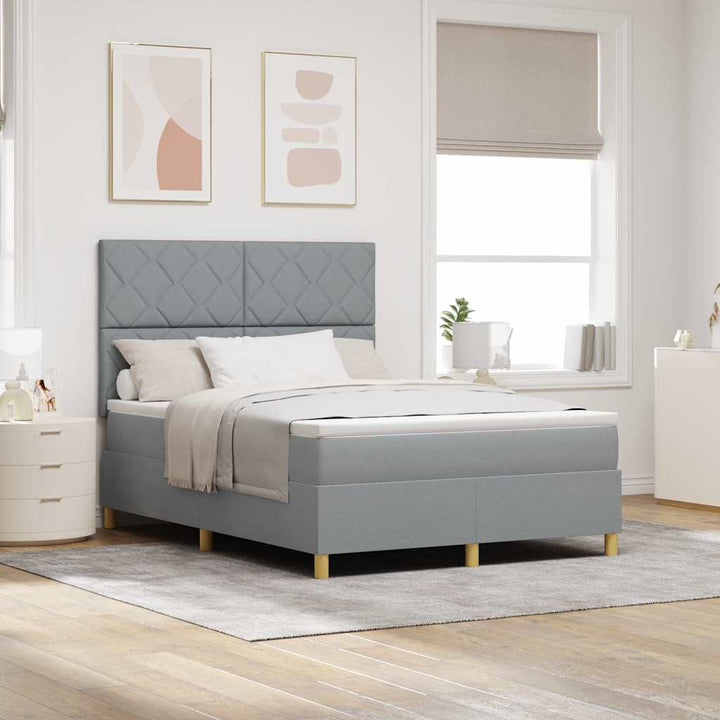 LED Box Spring Bed med hovedgærde Lysegrå 140 x 200 cm Stof