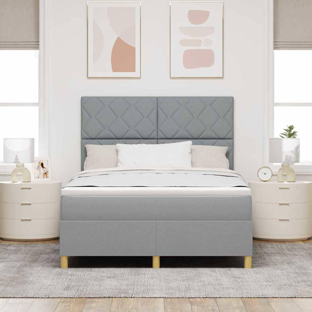 LED Box Spring Bed med hovedgærde Lysegrå 140 x 200 cm Stof