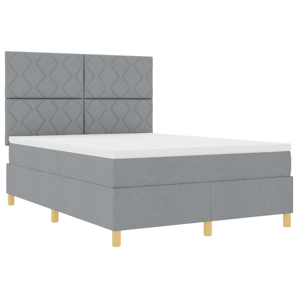 LED Box Spring Bed med hovedgærde Lysegrå 140 x 200 cm Stof