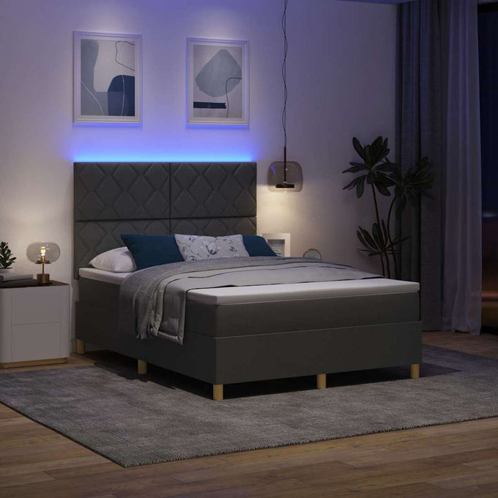LED Box Spring Bed med hovedgærde Mørkegrå 140 x 200 cm Stof