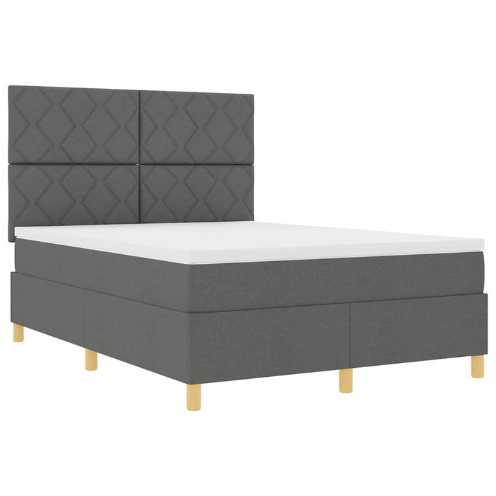 LED Box Spring Bed med hovedgærde Mørkegrå 140 x 200 cm Stof