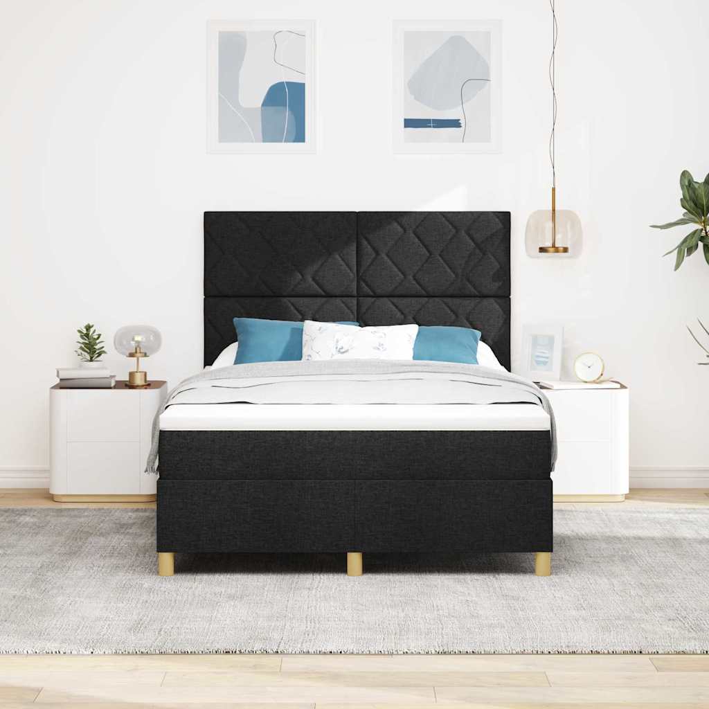 LED Box Spring Bed med hovedgærde Sort 140 x 200 cm Stof