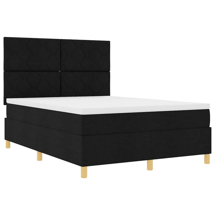LED Box Spring Bed med hovedgærde Sort 140 x 200 cm Stof