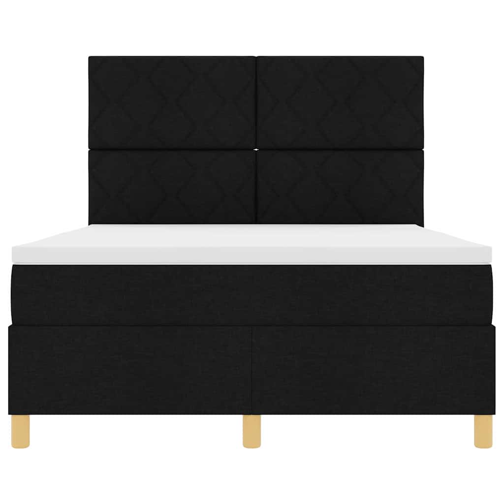 LED Box Spring Bed med hovedgærde Sort 140 x 200 cm Stof