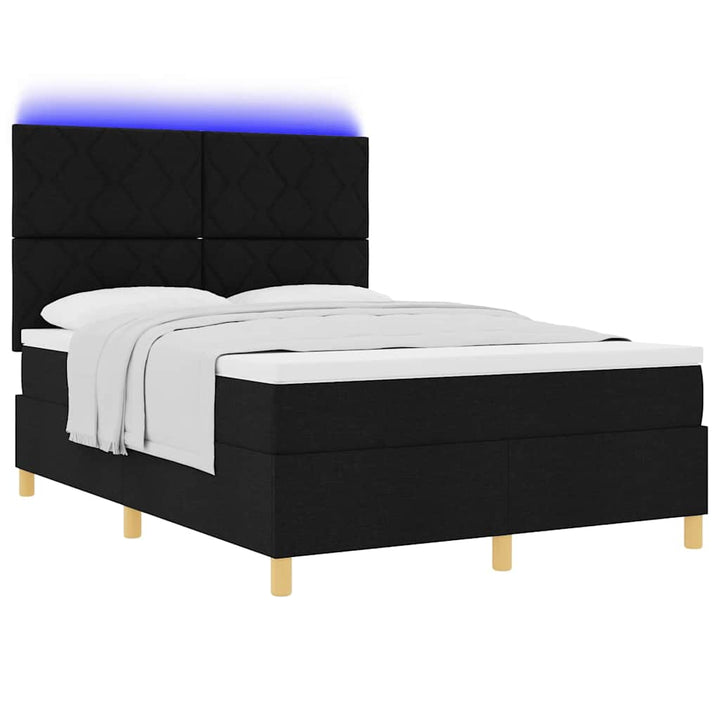 LED Box Spring Bed med hovedgærde Sort 140 x 200 cm Stof
