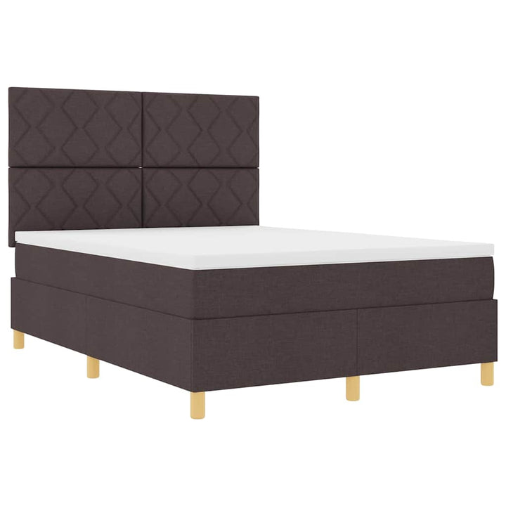 LED Box Spring Bed med hovedgærde Mørk Brun 140 x 200 cm Stof