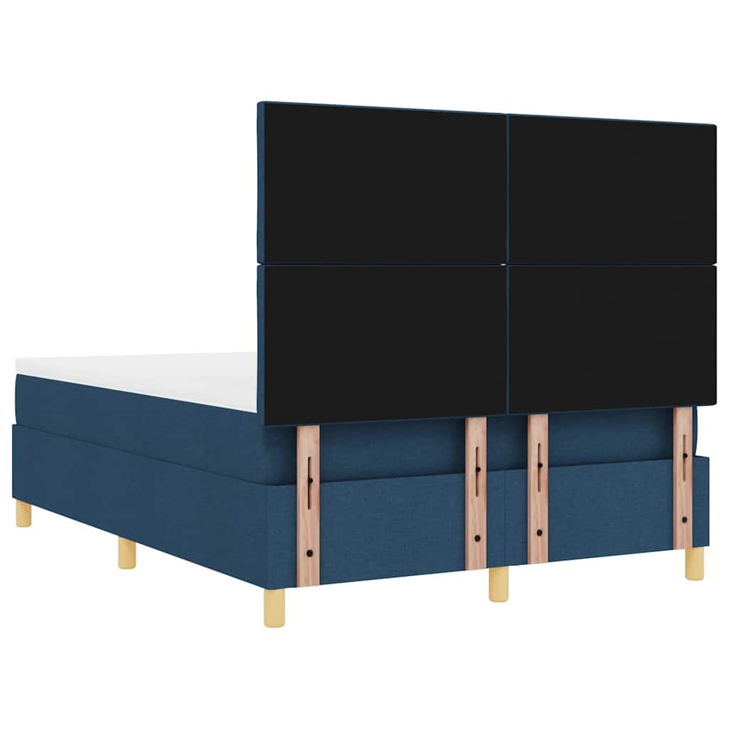 LED Box Spring Bed med hovedgærde Blå 140 x 200 cm Stof
