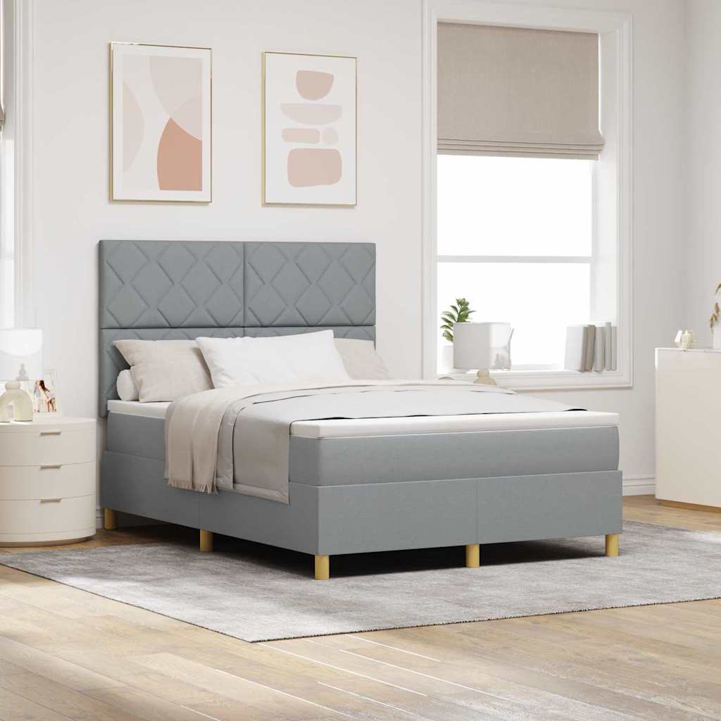 LED Box Spring Bed med hovedgærde Lysegrå 160 x 200 cm Stof