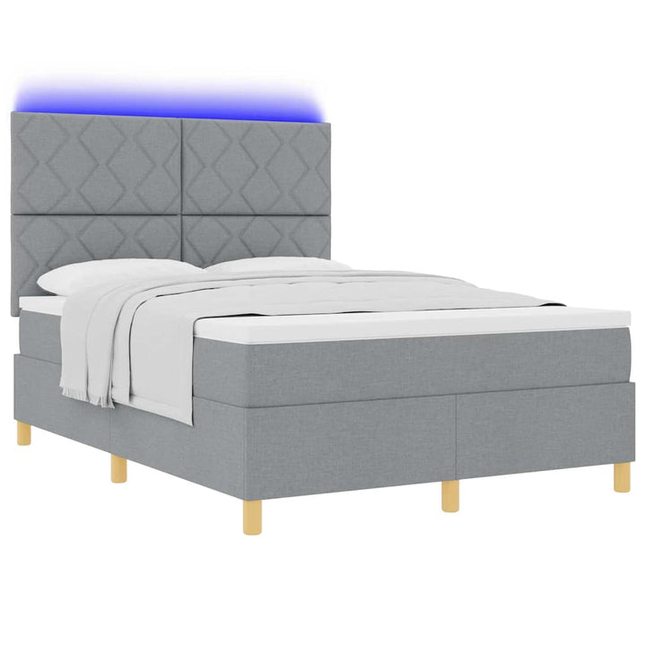LED Box Spring Bed med hovedgærde Lysegrå 160 x 200 cm Stof