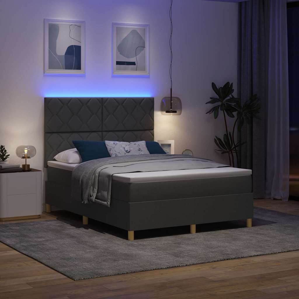 LED Box Spring Bed med hovedgærde Mørkegrå 160 x 200 cm Stof