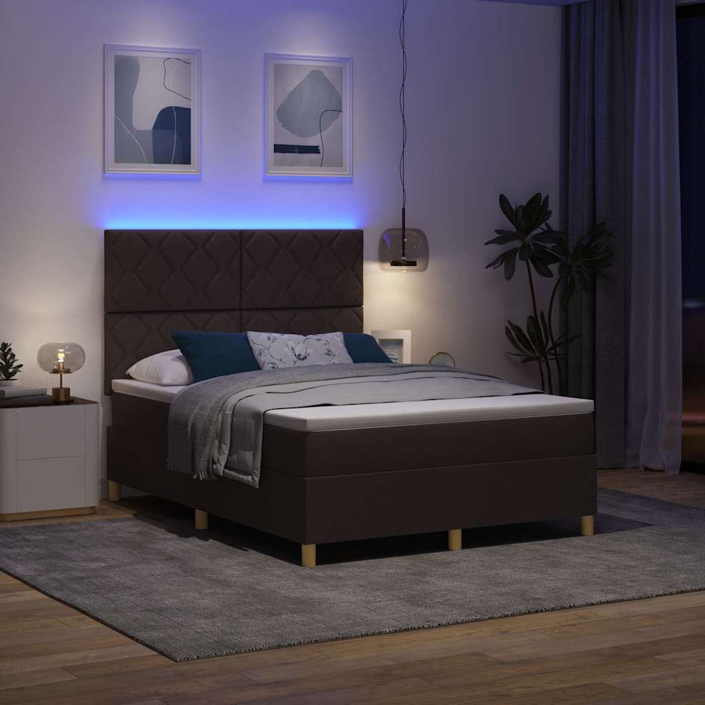LED Box Spring Bed med hovedgærde Mørk Brun 160 x 200 cm Stof