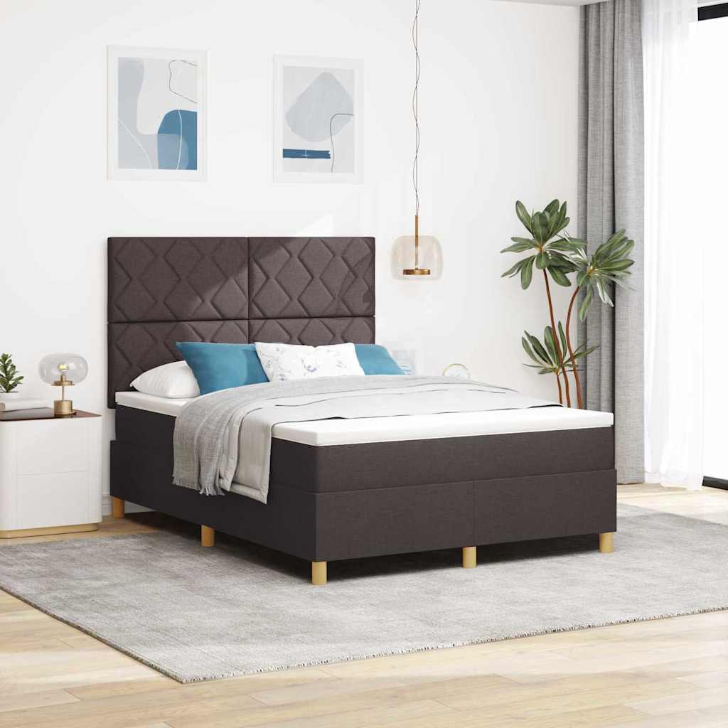 LED Box Spring Bed med hovedgærde Mørk Brun 160 x 200 cm Stof