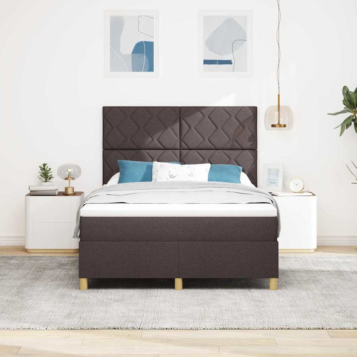 LED Box Spring Bed med hovedgærde Mørk Brun 160 x 200 cm Stof