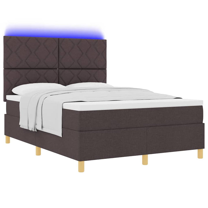 LED Box Spring Bed med hovedgærde Mørk Brun 160 x 200 cm Stof