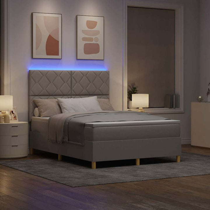 LED Box Spring Bed med hovedgærde Gråbrun 160 x 200 cm Stof