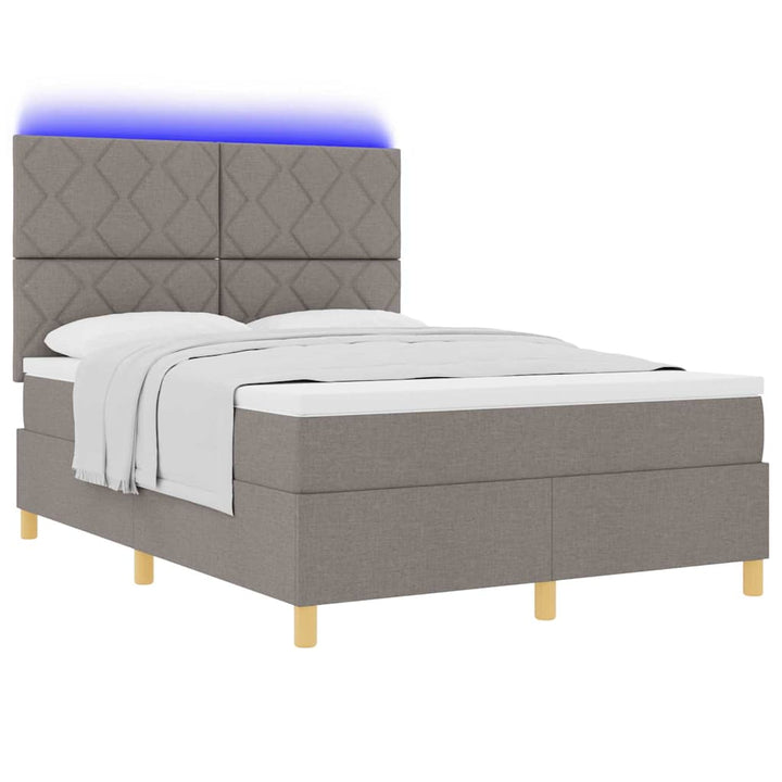 LED Box Spring Bed med hovedgærde Gråbrun 160 x 200 cm Stof