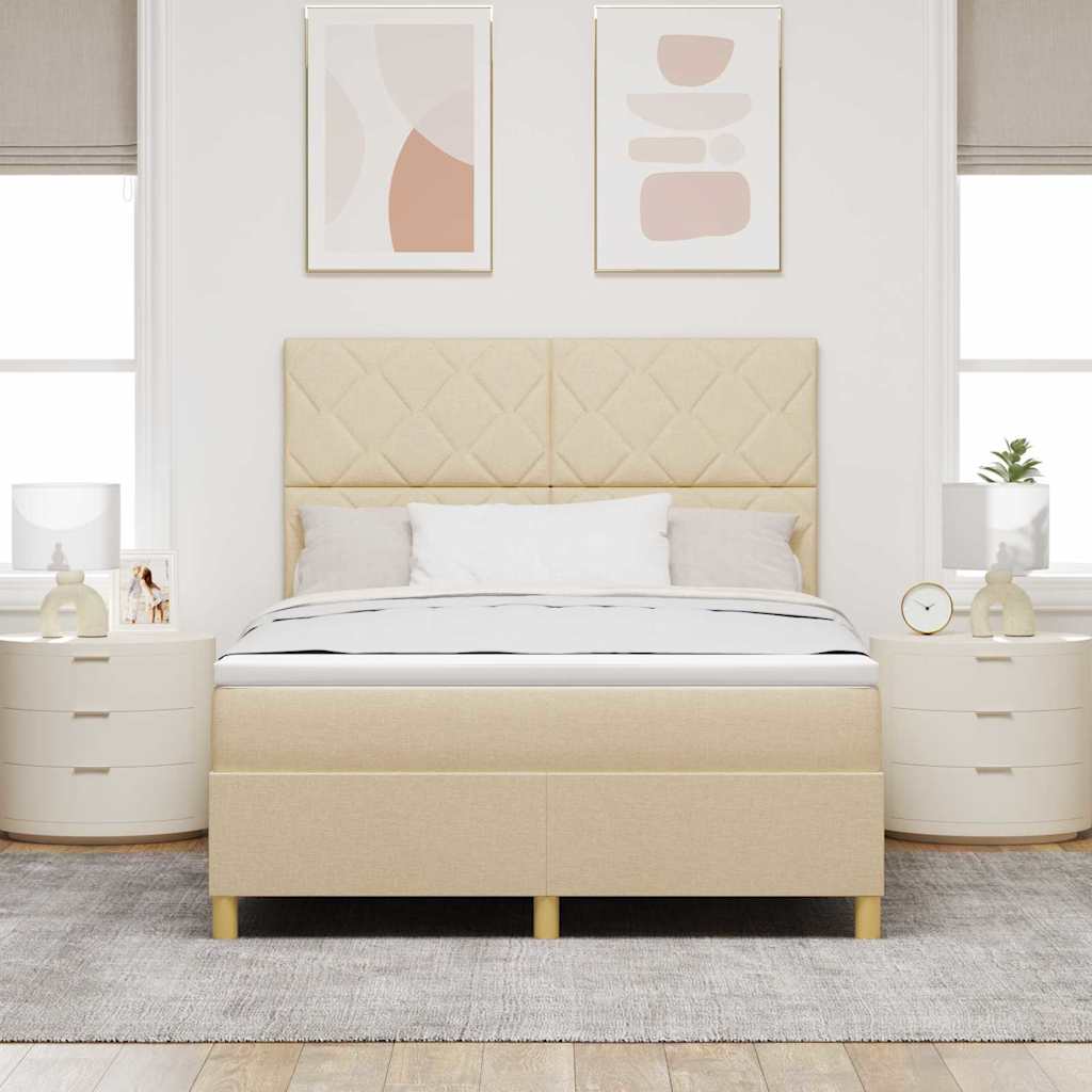 LED Box Spring Bed med hovedgærde Creme 160 x 200 cm Stof