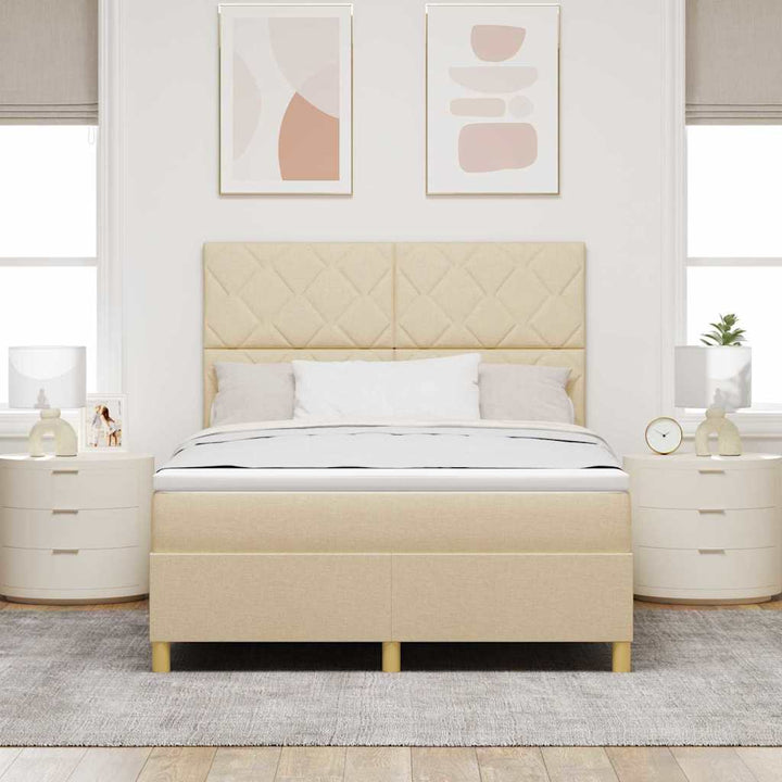 LED Box Spring Bed med hovedgærde Creme 160 x 200 cm Stof