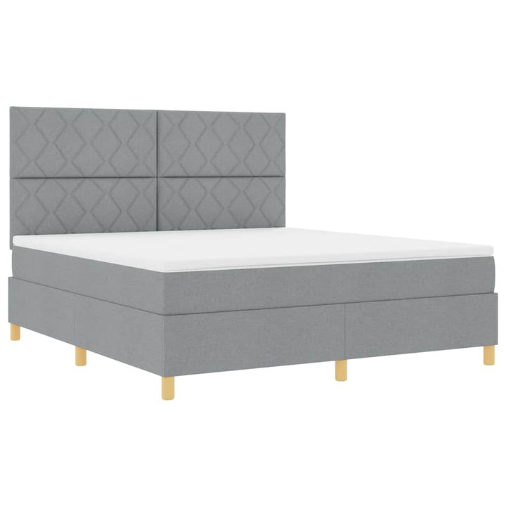 LED Box Spring Bed med hovedgærde Lysegrå 180 x 200 cm Stof