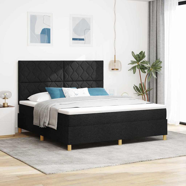 LED Box Spring Bed med hovedgærde Sort 180 x 200 cm Stof