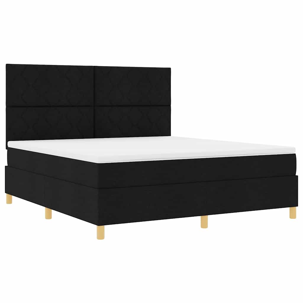 LED Box Spring Bed med hovedgærde Sort 180 x 200 cm Stof