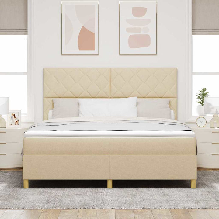 LED Box Spring Bed med hovedgærde Creme 180 x 200 cm Stof
