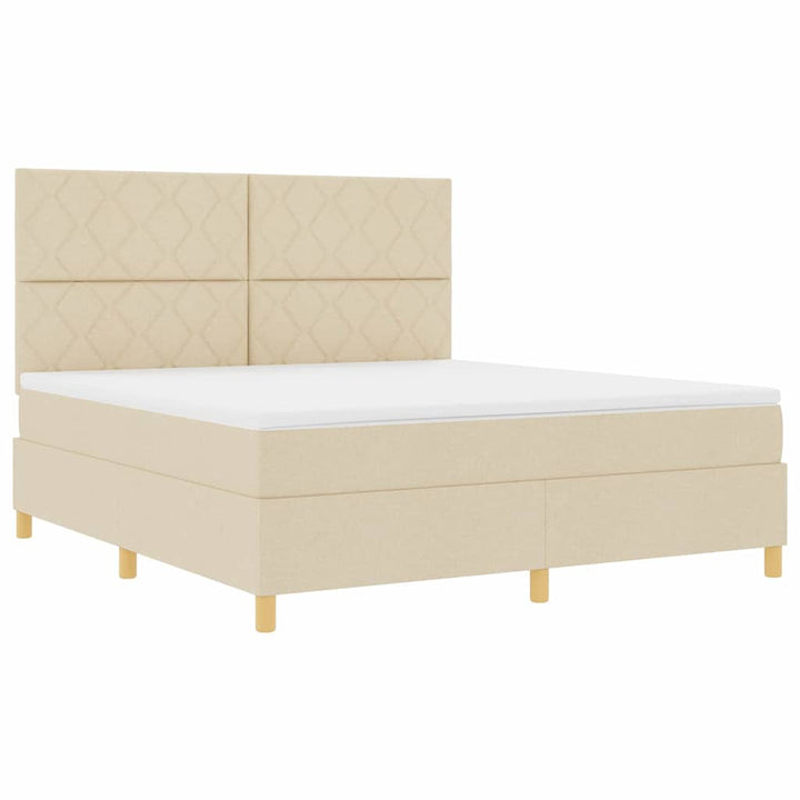 LED Box Spring Bed med hovedgærde Creme 180 x 200 cm Stof