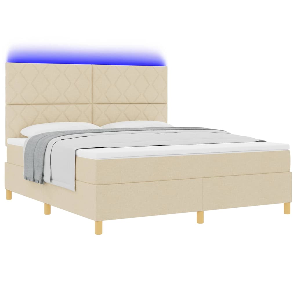 LED Box Spring Bed med hovedgærde Creme 180 x 200 cm Stof