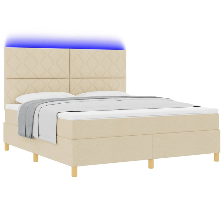 LED Box Spring Bed med hovedgærde Creme 180 x 200 cm Stof