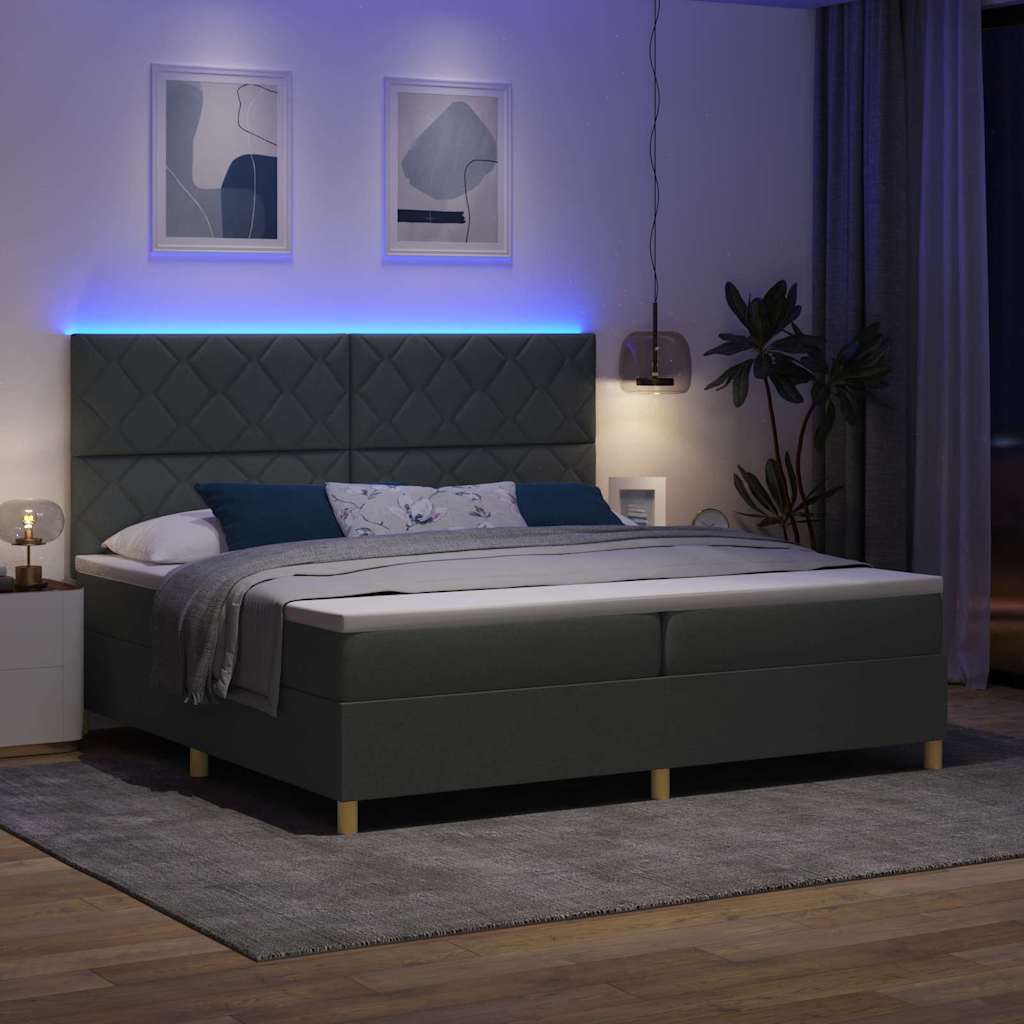 LED Box Spring Bed med hovedgærde Mørkegrå 200 x 200 cm Stof
