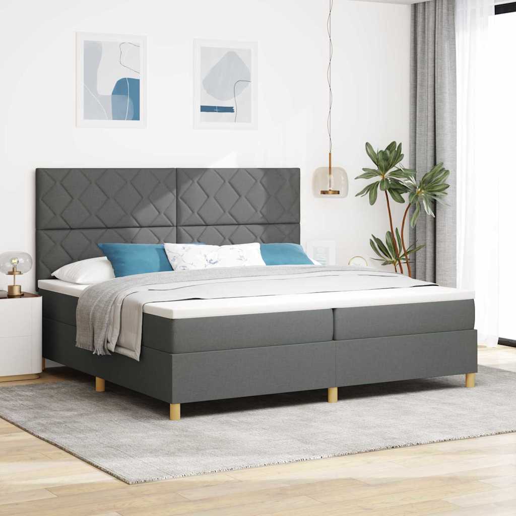 LED Box Spring Bed med hovedgærde Mørkegrå 200 x 200 cm Stof